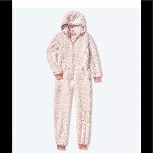 PINK Victoria’s Secret Sherpa Hooded Onesie Misty Rose S Small